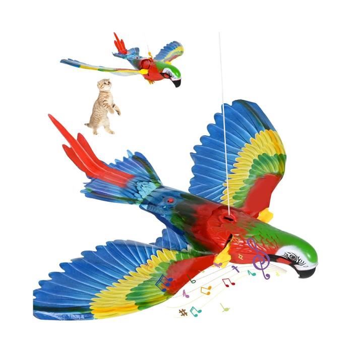 Jouet pour Chat Oiseaux, Électrique Chat Oiseau Volant avec Musique, Jouet de Chat d'Oiseau de Simulation, (Perroquet)