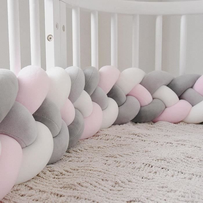 Tresse de lit SNAKE coussin bébé rose et blanc 