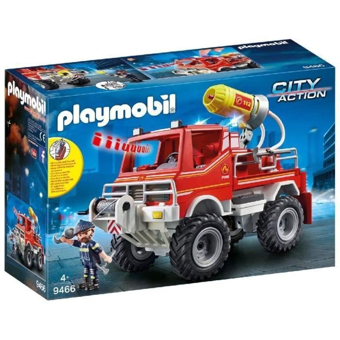 Playmobil - 4X4 de Pompier avec Lance-Eau - Rouge - Pour Enfant de 5 ans et plus