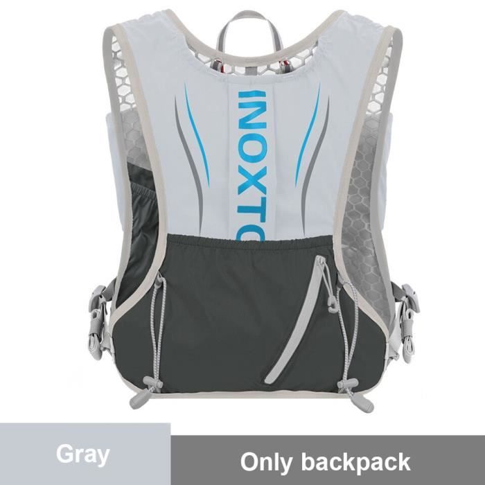 SANIQUEEN.G Sac à dos d'hydratation ultra léger et réfléchissant pour homme et femme (gris, avec 2 bouteilles de 250 ml