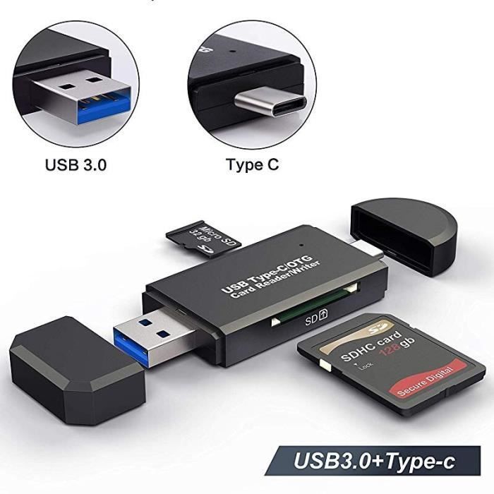 Accessoires Téléphone,Lecteur de carte SD Micro OTG USB 2.0,adaptateur de  carte mémoire intelligent de - Type Type C USB 3.0 Black - Cdiscount  Téléphonie
