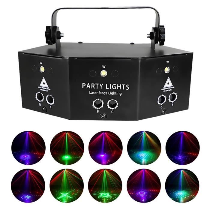 Lumière laser RVB - Lumière Laser de scène à 9 yeux, télécommande DMX, lampe disco RGB, projecteur de scène p