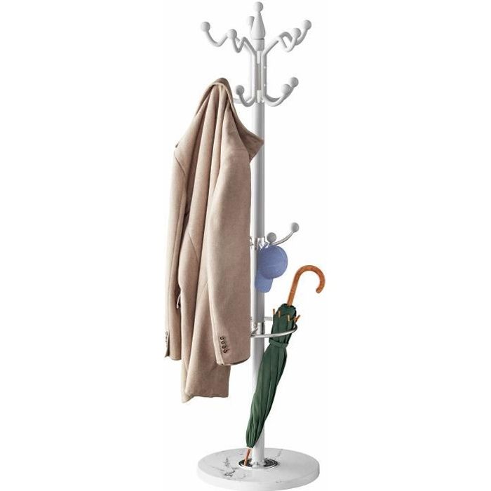 CASARIA® Porte-manteau avec socle Blanc en marbre 14 crochets 37x37x175cm portemanteau sur pieds stable tête pivotante