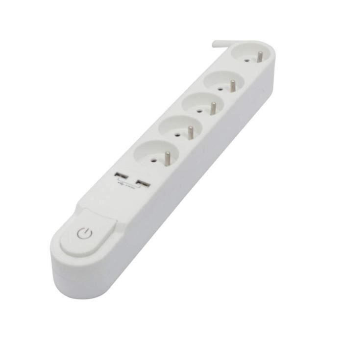 CHACON Bloc multiprise 5 prises 16 A avec interrupteur, 2 ports USB et câble 3 m HO5VV-F 3x1,5 mm² n