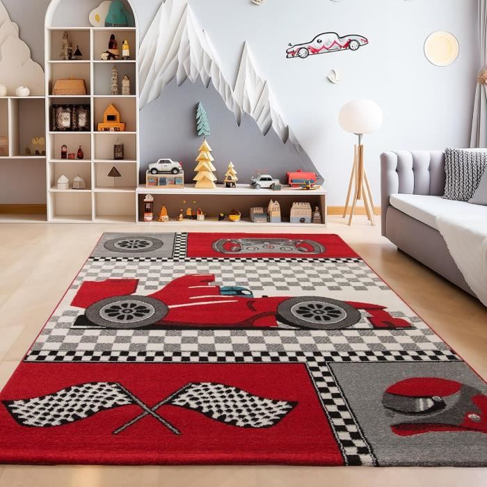 Tapis Pour Enfants, Voiture De Course, Tapis Rouge, 80 X 150 Cm, Tapis Pour Enfants, Tapis 