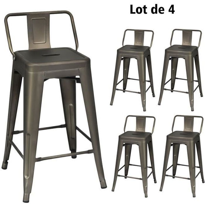 costway 4 chaises de bar en métal empilables,dossier du tabouret amovible de style industriel,pieds en caoutchouc antidérapants