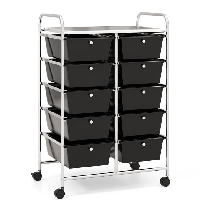 Chariot De Rangement Giantex 12 Tiroirs - Mobile Avec Roulettes - Transparent - 64x38x75cm - Pour Bureau, Salon, Chambre