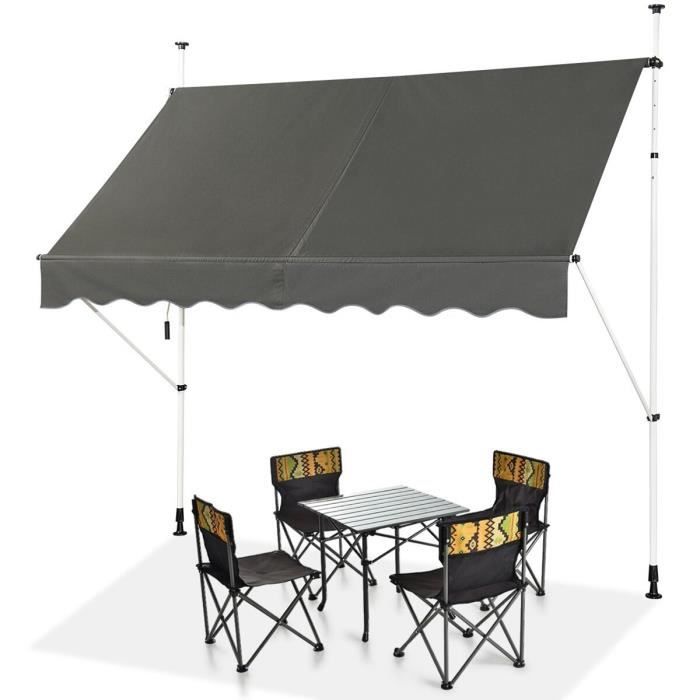 COSTWAY Store Banne Manuel Rétractable sans Perçage 200x125CM-AngleHauteur Réglable-en Métal et Tissu-FenêtreBalconJardin-Gris