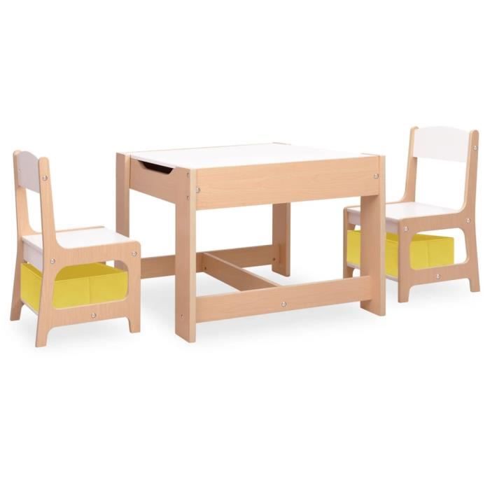 Ensemble Table + 2 Chaises Enfant WOLTU - Bois MDF, 60x50x48cm, Blanc Gris - Idéal Apprentissage, Jeu, Repas Dès 2 Ans