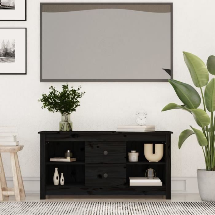 famirosa meuble tv noir 103x36,5x52 cm bois de pin massif-573