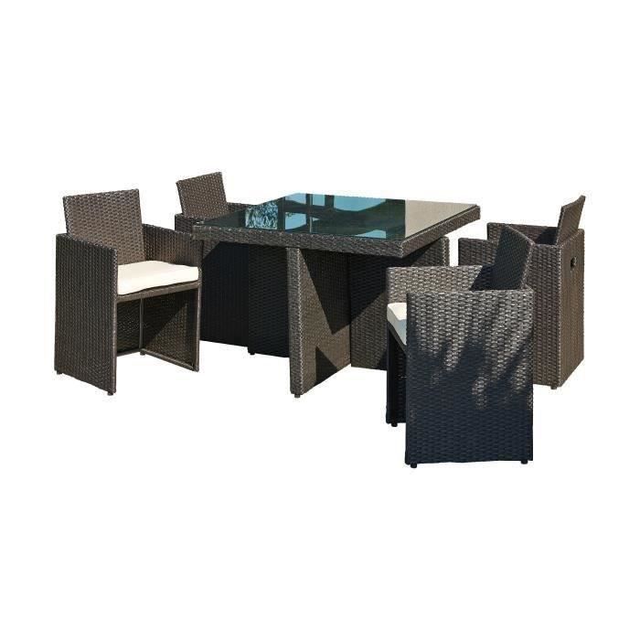 Salon De Jardin En Resine Tressee 4 Personnes Noir Et Ecru Achat