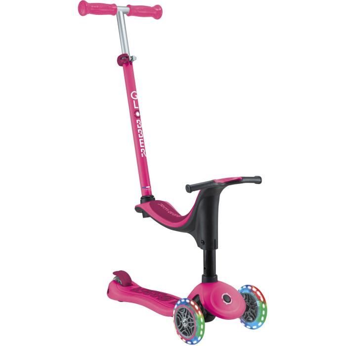 Trottinette 3 roues evolutive GLOBBER SPORTY LIGHTS Rose Lumineuses Porteur draisienne trottinette Siege des 15 mois