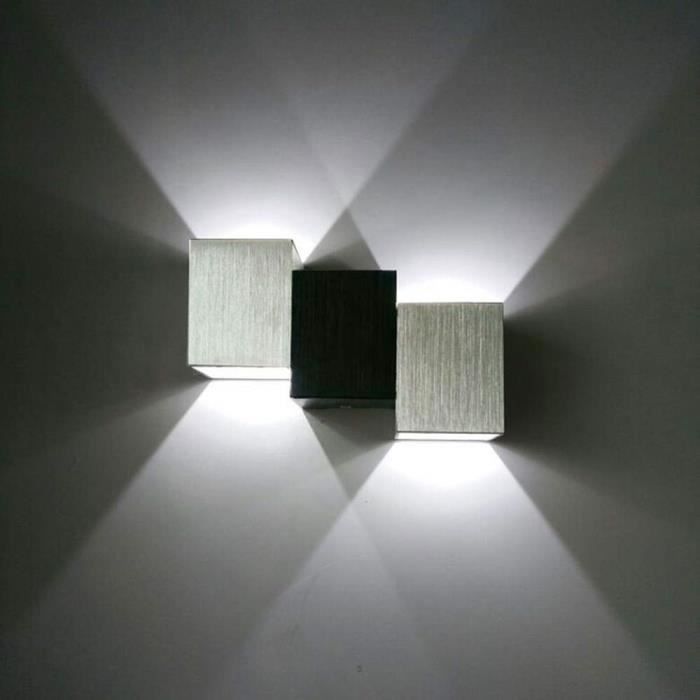iDEGU 6W LED Applique Murale Moderne Carré Up Down en Aluminium Lampe  Intérieur Lumière - Blanc froid