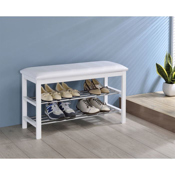 Banc &agrave; chaussures SANA, 2 &eacute;tag&egrave;res, blanc