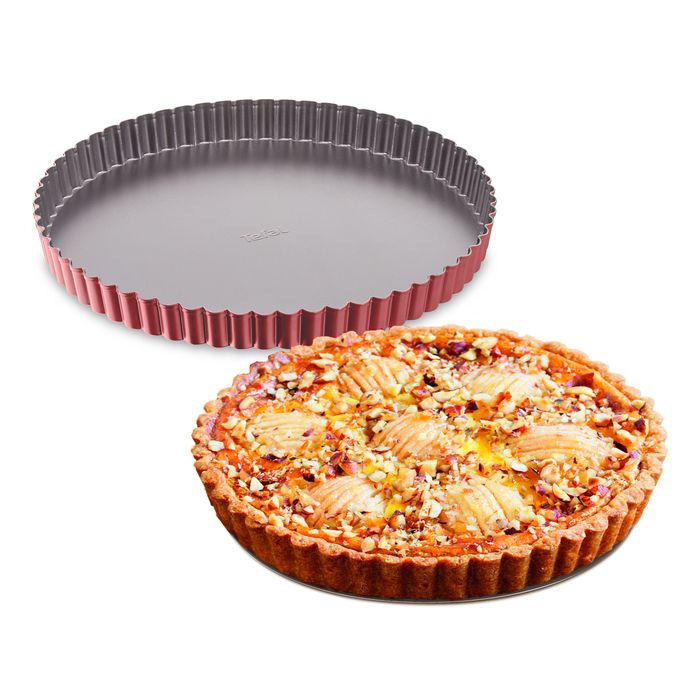 TEFAL Moule à tarte Delibake en acier - Ø 28 cm - Rouge et gris - Fond amovible
