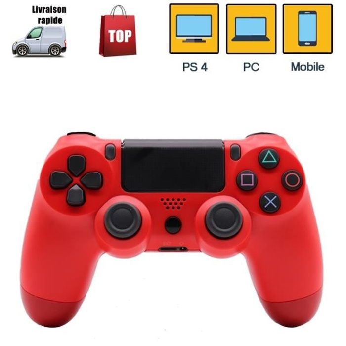 Manette sans fil Bluetooth PS4 DOUBLE Moteur Vibration 4.0 Rouge / Rouge Lave-Nouveau