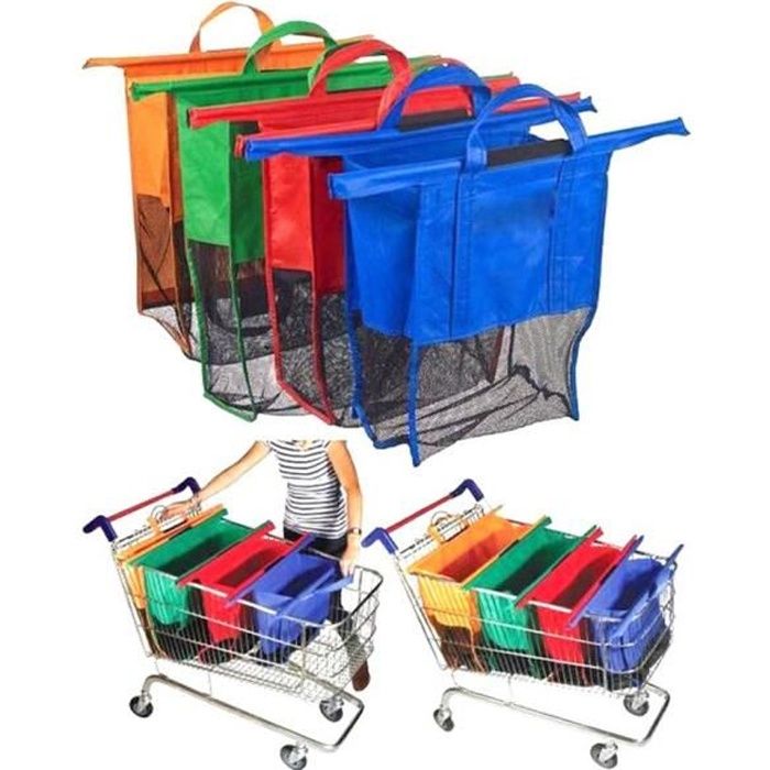 4PCS Sacs de course chariot Sac Shopping réutilisable qui respecte  l'environnement