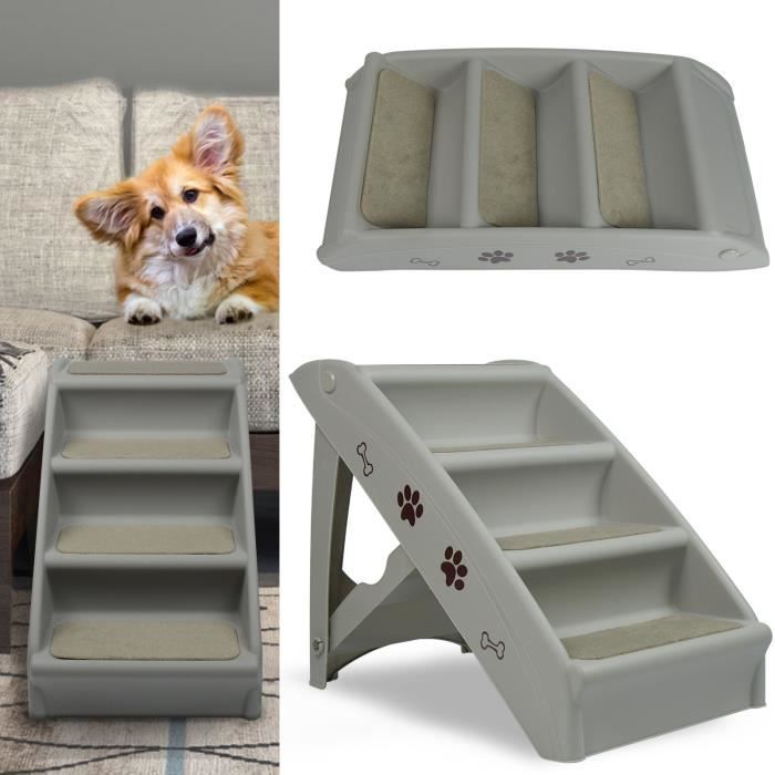 Meilleurs prix pour LZQ Escalier pour Chien Chats Pliables avec Marche antidérapantes à 4 Niveaux, en plastique PP,  pour escalade et grattage, Gris