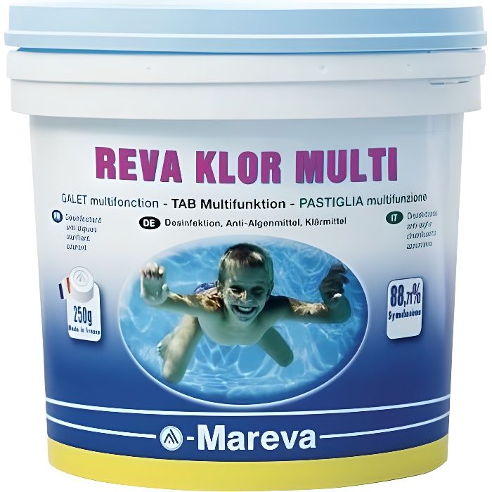 Reva Klor multi - Galet 250g - 5 kg de Mareva - Chlore, oxygène actif, brome