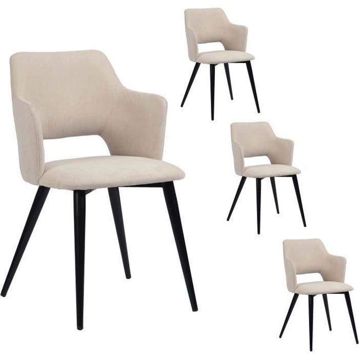 MEUBLES COSY Lot de 4 Chaises de Salle à Manger - Siège en Tissu Beige Pieds en Métal Noir - Style Scandinave