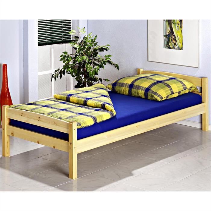Lit simple lit enfant lit adulte cadre de lit BORIS 90 x 200 cm pin vernis naturel Lit simple lit enfant lit adulte cadre de lit BORIS 90 x 200 cm pin vernis naturel