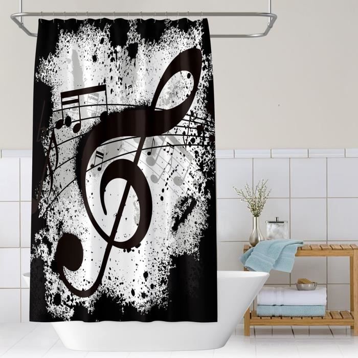 Rideau De Douche Anti-moisissure 180x200 Cm – Tissu Polyester Imperméable, Motif Notes De Musique Dégradé Orange