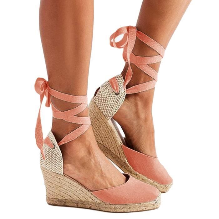 Sandales Femmes Mode Espadrille Sandals Talon Compensé Plateforme Été Casual Romaines Sandals Chaussures de Voyage Pas Cher 