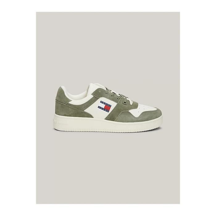 Tommy Jeans Sneakers cuir - Tommy Jeans - Homme - Vert - Lacets - Plat