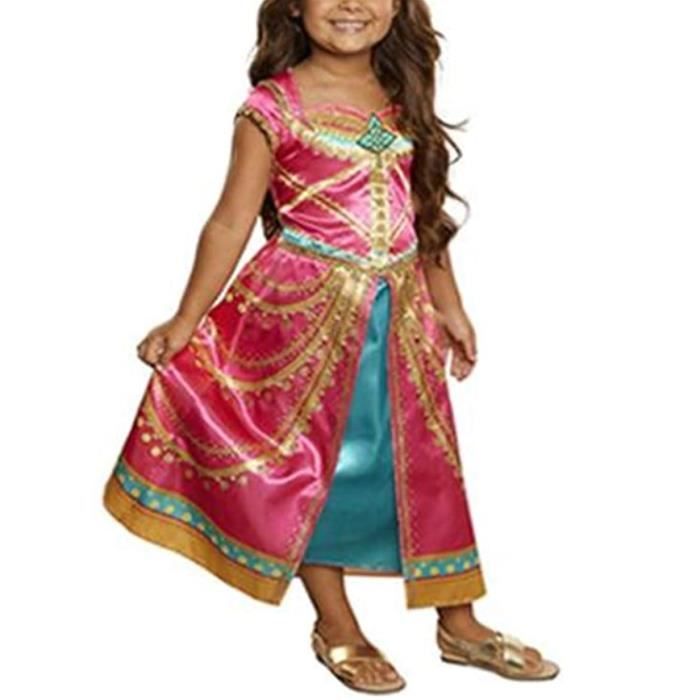 Filles Robe Paillettes Classique Princesse Aladdin Jasmine Dress Up Costume  Outfit avec Pantalons Perruque Bande De Cheveux Enfants