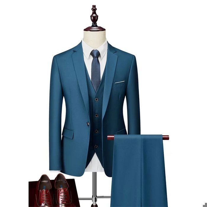 Costume Homme uni de Marque Luxe VeTements Masculin XHG47 Bleu