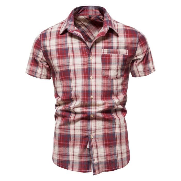 Chemise rouge manche clearance courte