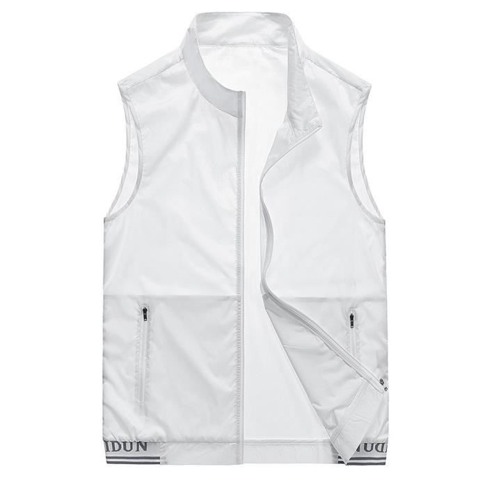 Hommes Gilet D ete sans Manches Col Montant Impermeable Gilet de Sport Decontracte Ample Ultra Leger Blanc Blanc Cdiscount Pret a Porter