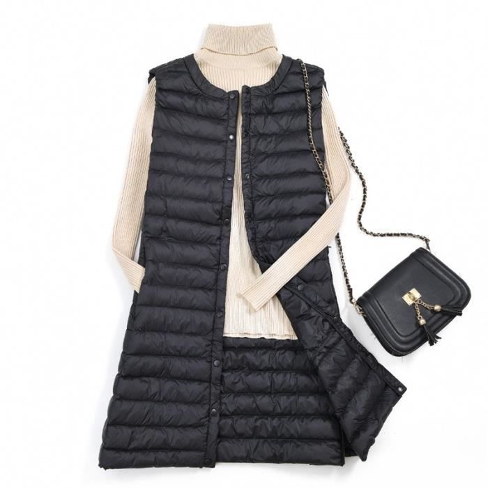 Doudoune longue femme sans manches doudoune l g re col rond Slim