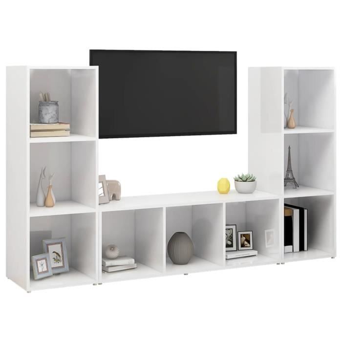 LVL - MEUBLE DE SEJOUR - Meubles TV 3 pcs Blanc 107x35x37 cm Aggloméré(1838)