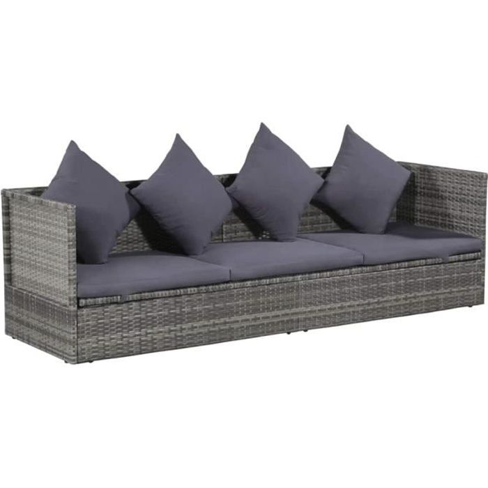 Lit de jardin-Mobilier dextérieur Salon de JardinGris 200x60 cm Résine tressée