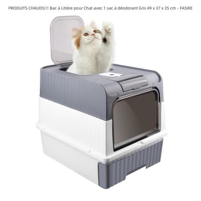 Comparer les prix de Bac à Litière pour Chat - FASIKE - Avec Tiroir et Pelle - Gris 49x37x35cm