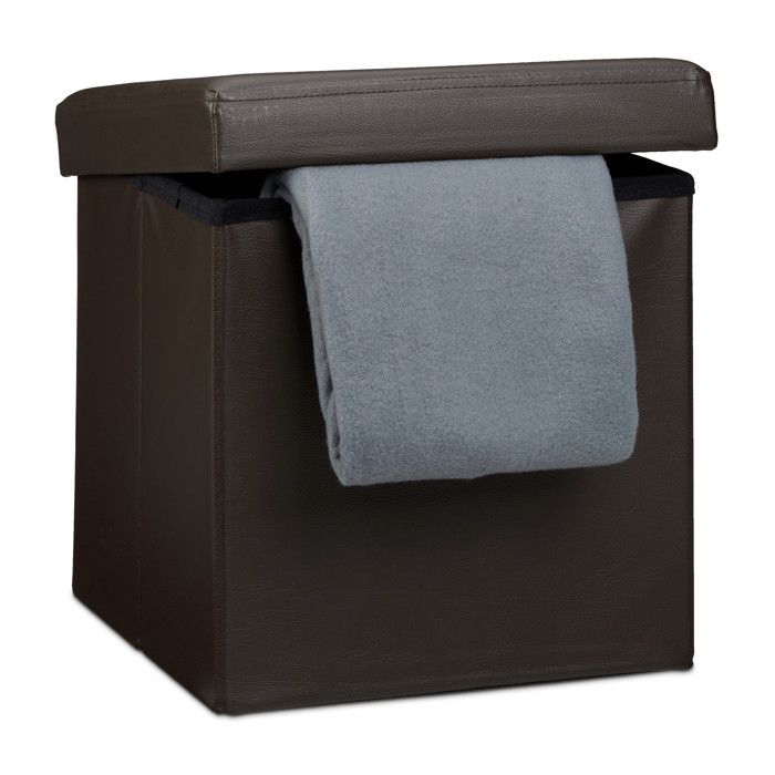 Relaxdays Banc De Rangement Pliant Rectangle 6 Compartiments - Tabouret Ottoman Simili Cuir 38x76x38cm, Noir