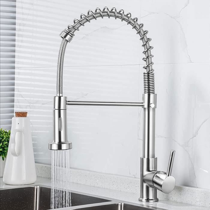 Mitigeur de cuisine doré avec Bidet extractible - Nickel brossé
