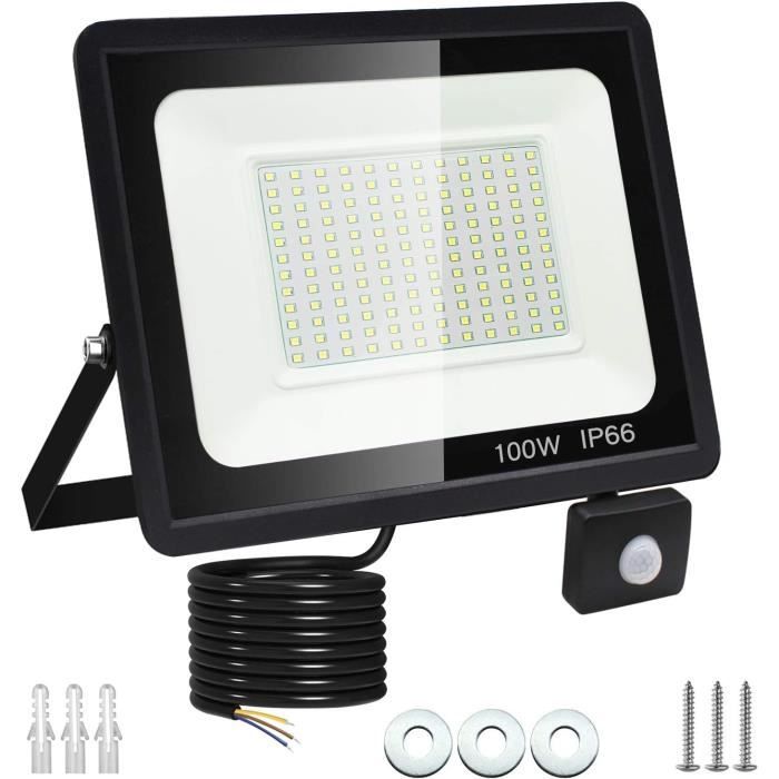 Beijiyi – Projecteur LED 20W avec détecteur de mouvement – 24 LEDs – IP65 étanche – Détection jusqu'à 15m – Angle 330° horizontal pour extérieur