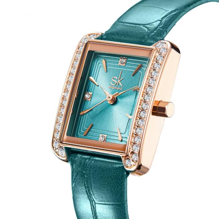 SHARPHY Montre femme de marque de luxe étanche bracelet en acier inoxydable diamant vert mode