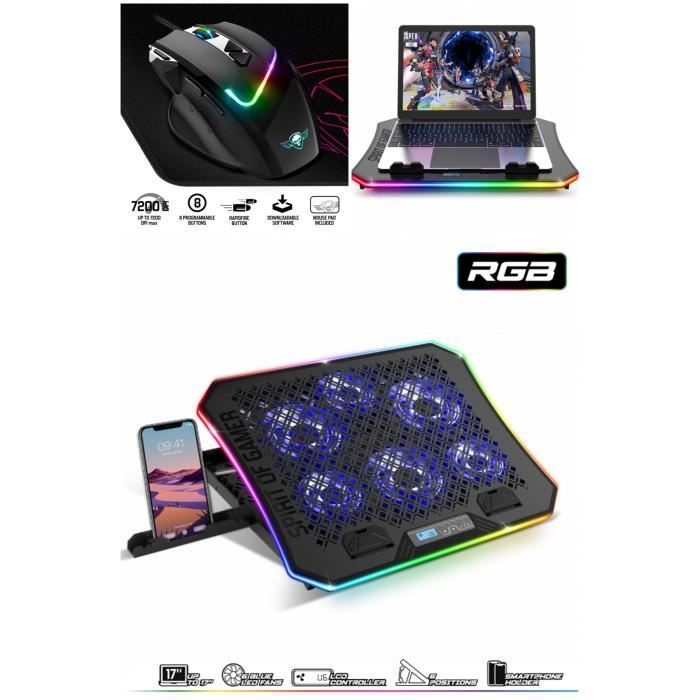 Refroidisseur - Spirit of Gamer - Air Stream - 6 ventilateurs LED - Support Smartphone intégré - Souris Gamer