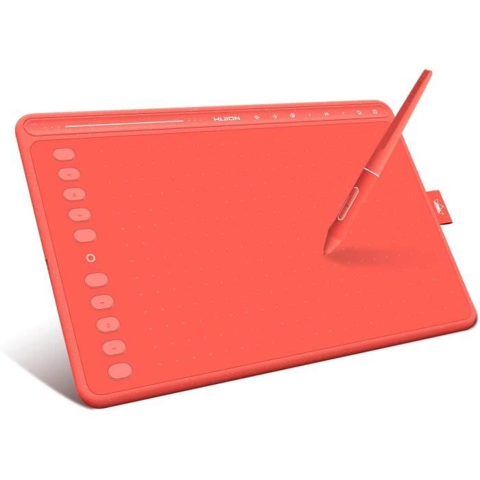 HUION Tablette Graphique HS611 (Rouge) 10 x 6 Pouces équipée de Touches ...