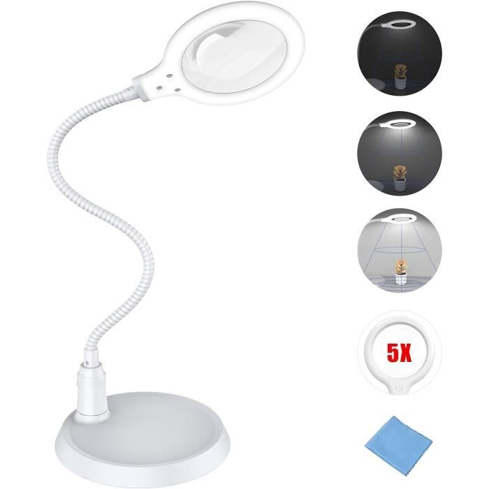 Loupe à Main Libre 5X Avec Lumière LED - 36 LEDs Réglables, Col Flexible, Pour Lecture Confortable