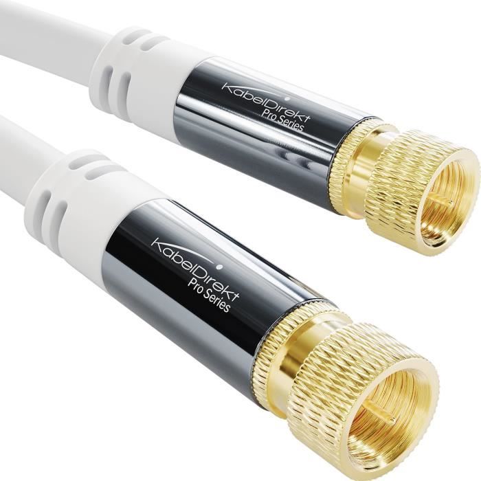 Câble SAT Premium 4m RedStar24 - Coaxial Connecteur F Coudé 90° Classe A+ Pour TV, 4K 8K, DVB-S Blanc