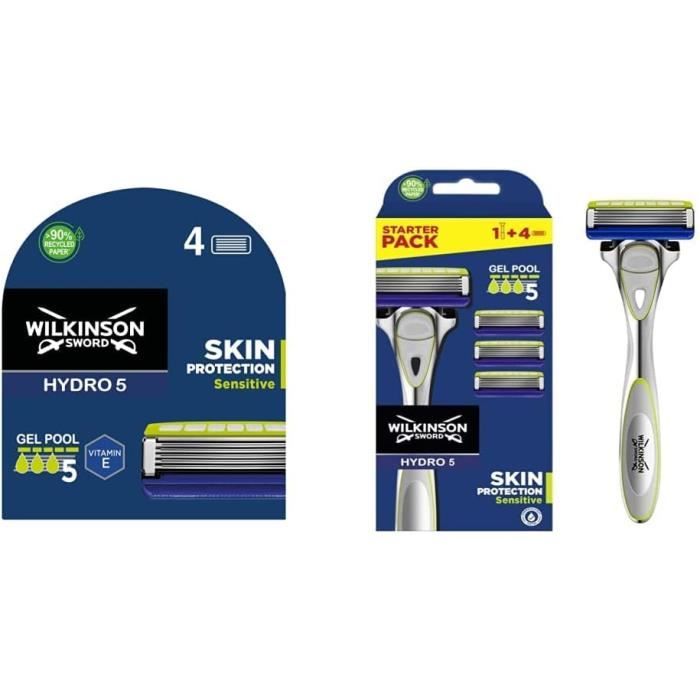Recharge De Lames Wilkinson Sword Hydro 5 Sensitive Aloe Vera - Pack De 4 Lames, Neuf, Fabriqué En Allemagne
