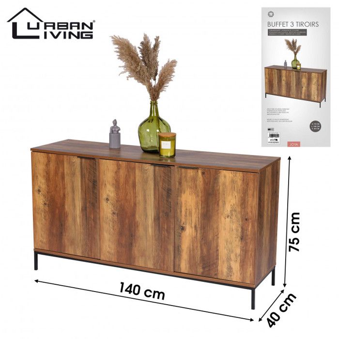 Buffet 3 portes effet noyer Joya - Naturel Buffet 3 portes effet noyer Joya - Naturel
