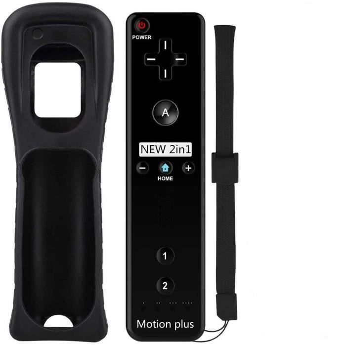 Manette Wii avec Motion Plus,Contrôleur Wii Télécommande Controller Wii  Remote Motion Plus Intégré avec Étui en Silicone Dragonne