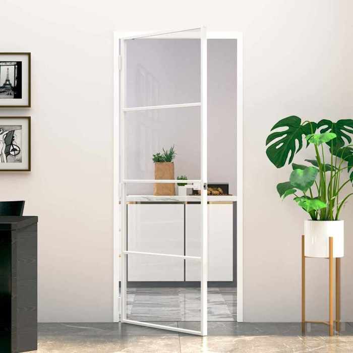 vidaXL Porte dintérieur Blanc 83x2015 cm Trempé verre aluminium fin 153667