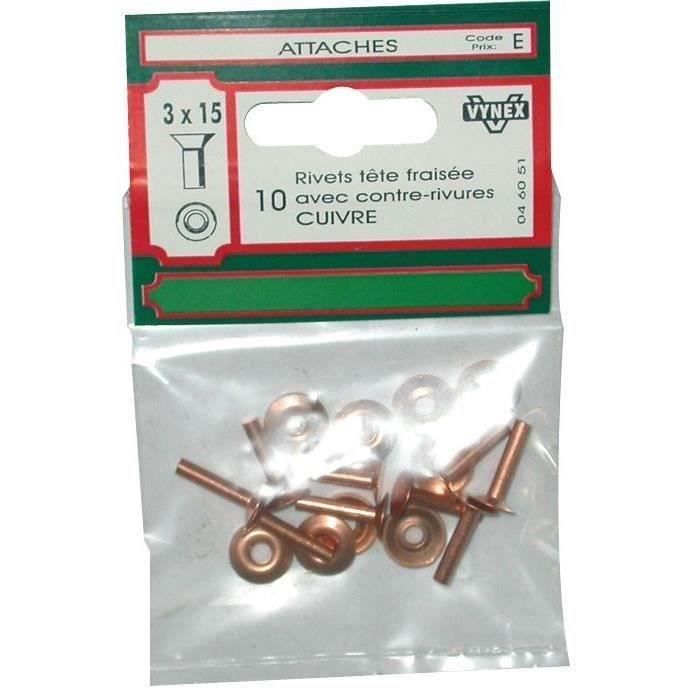 Rivet tête fraisée - cuivre - 3x15 mm