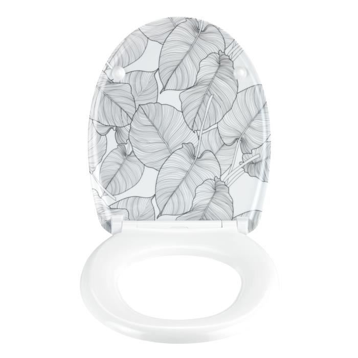 WENKO Abattant WC avec Frein de Chute SAMOA Cuvette de Toilette Fixation Facile Clipsable Decor Feuilles Blanc Gris 38 x 45cm Cdiscount Bricolage